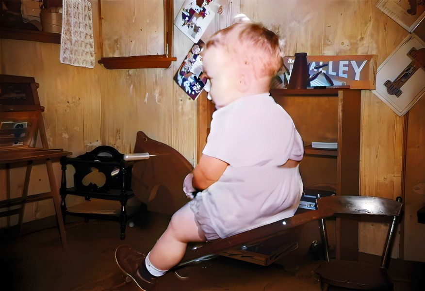Me on my first birthday hobby horse.