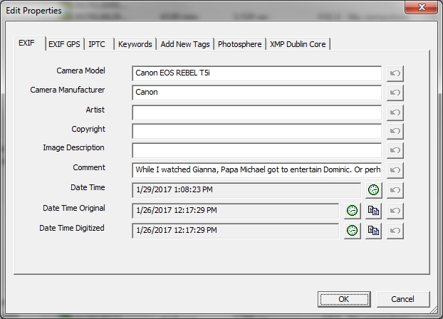 EXIF changing dialog