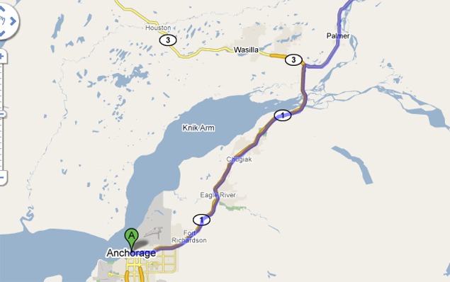 Map: Anchorage to Palmer, Alaska