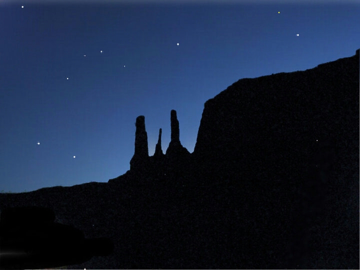 The first stars in Monument Valley.