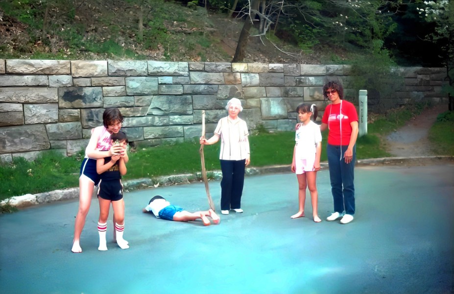 Dottie, Johnny, Jenny, Mom, Karen and Mary barely able to move.
