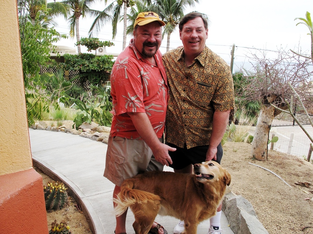 Paul and Michael with Tulo the dog.