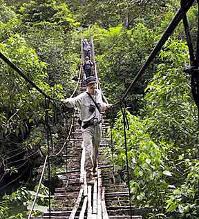 Crossing a native bridge.